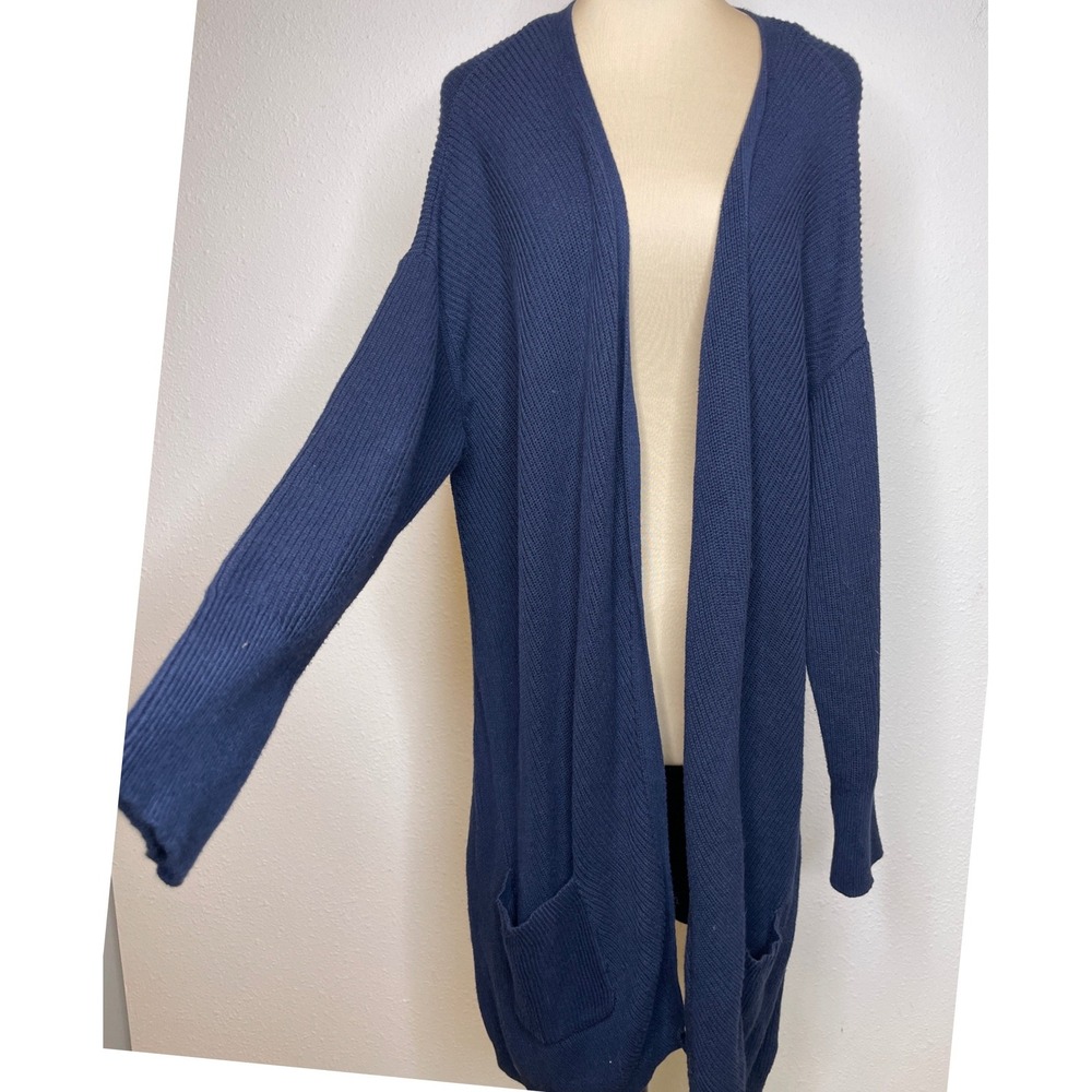 L.L. Bean Women Cardigan Longline Open Front Knit Transitional XL Navy Blue